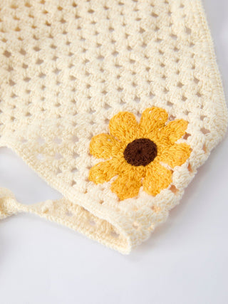 Summer Crochet Sunflower Girl Dress with Headscarf Dress Rylee Faith Designs Size: 2