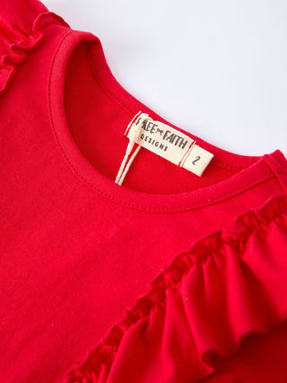 Strawberry Bow Girls Ruffle Top and Bell Bottoms Set Pajamas Rylee Faith Designs Size: 2