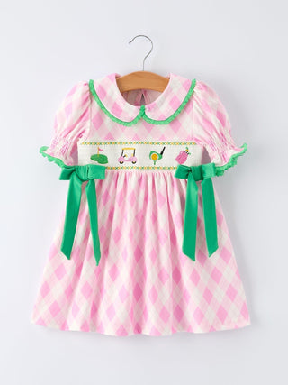 Spring Golf Embroidered Girls Smocked Bow Dress Dress Rylee Faith Designs Size: 2