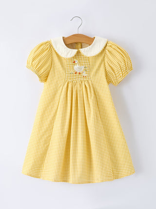 Yellow Goose Embroidered Smocked Plaid Dress Dress Rylee Faith Designs Size: 2