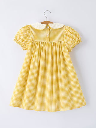 Yellow Goose Embroidered Smocked Plaid Dress Dress Rylee Faith Designs Size: 2