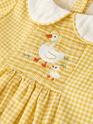 Yellow Goose Embroidered Smocked Plaid Dress Dress Rylee Faith Designs Size: 2