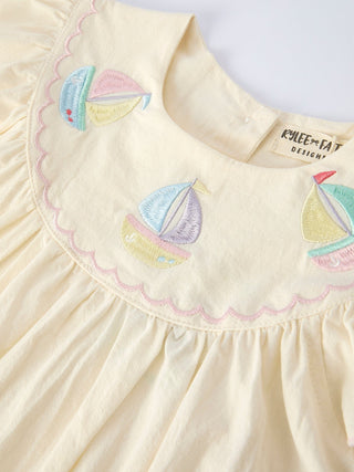 Rainbow Sailboat Embroidered Girls Dress Dress Rylee Faith Designs Size: 2