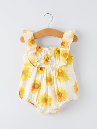 Sunflower Girls Smocked Ruffle Romper Romper Rylee Faith Designs Size: 3M