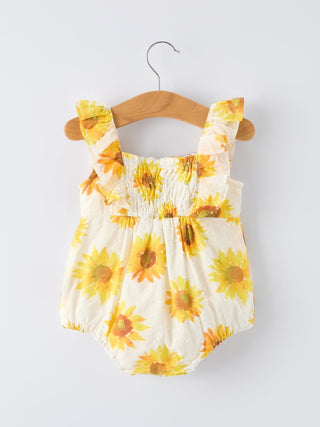 Sunflower Girls Smocked Ruffle Romper Romper Rylee Faith Designs Size: 3M