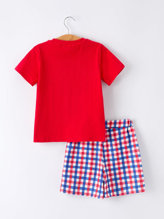 Boys 4th of July Plaid Flag Set Outfit Rylee Faith Designs Size: 2