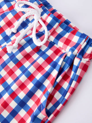 Boys 4th of July Plaid Flag Set Outfit Rylee Faith Designs Size: 2