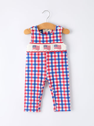 4th of July Plaid Flag Baby Boy Romper Romper Rylee Faith Designs Size: 3M