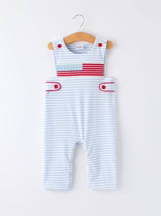 4th of July Stripe Blue Boys Romper Romper Rylee Faith Designs Size: 3M