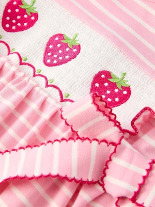 Strawberry Embroidery Pink Stripe Girl Smocked Dress Dress Rylee Faith Designs Size: 2