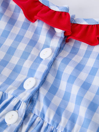 4th of july Plaid Smocking Girls Bloomer Set Romper Rylee Faith Designs Size: 3M