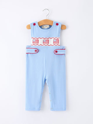 4th of July Flag Baby Boys Romper Smocked Romper Rylee Faith Designs Size: 3M