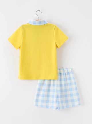 Boys Back To School Pencil Plaid Polo Short Set Embroidery Rylee Faith Designs