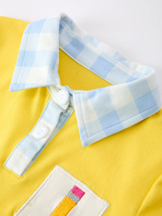 Boys Back To School Pencil Plaid Polo Short Set Embroidery Rylee Faith Designs