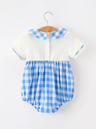 Boys 4th of July Plaid Romper Embroidery Petals Collar Rylee Faith Designs
