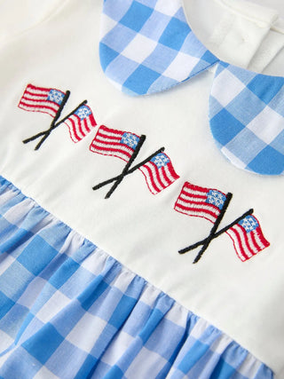 Boys 4th of July Plaid Romper Embroidery Petals Collar Rylee Faith Designs