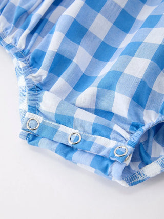 Boys 4th of July Plaid Romper Embroidery Petals Collar Rylee Faith Designs