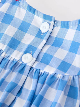 Girls 4th of July Plaid Embroidery Petals Collar Romper with Bow Romper Rylee Faith Designs Size: 3M