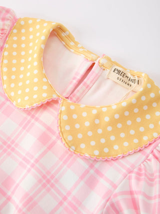 Girls Back To School Pencil Plaid Twirl Dress Bow Petals Collar Rylee Faith Designs