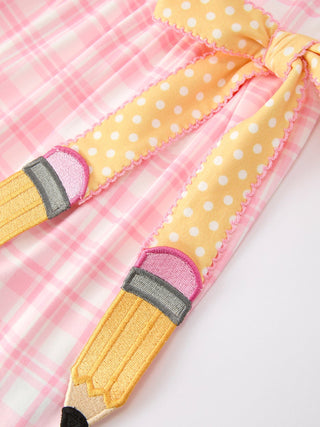 Girls Back To School Pencil Plaid Twirl Dress Bow Petals Collar Rylee Faith Designs