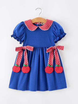Girls Back To School Apple Polka Dot Petals Collar Bow Dress Rylee Faith Designs