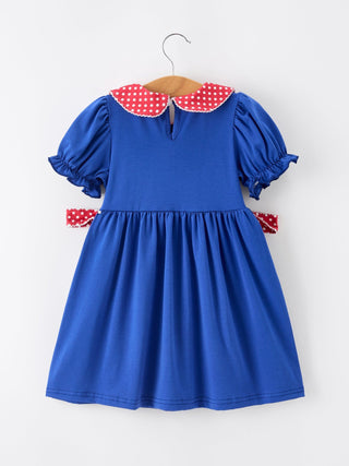 Girls Back To School Apple Polka Dot Petals Collar Bow Dress Rylee Faith Designs