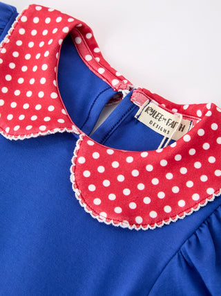 Girls Back To School Apple Polka Dot Petals Collar Bow Dress Rylee Faith Designs