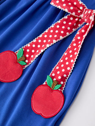 Girls Back To School Apple Polka Dot Petals Collar Bow Dress Rylee Faith Designs