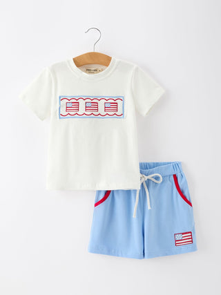 4th of July Flag Boys Set Short Sleeve Top Shorts Outfit Rylee Faith Designs Size: 2