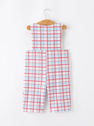 4th of July Plaid Boys Smocked Flag Button Strap Romper Romper Rylee Faith Designs Size: 3M