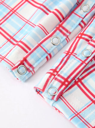 4th of July Plaid Boys Smocked Flag Button Strap Romper Romper Rylee Faith Designs Size: 3M