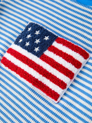 4th of July Flag Chenille Blue Stripe Boys Top & Shorts Set Outfit Rylee Faith Designs Size: 2