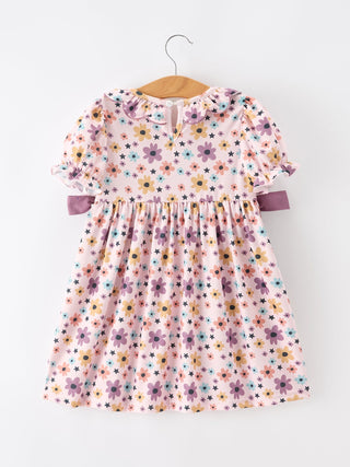 Halloween Thanksgiving Pumpkin Floral Bow Girls Dress