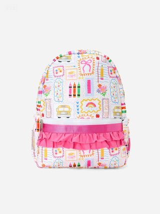 Back to School Print Girls Backpack Ruffle Bag Rylee Faith Designs