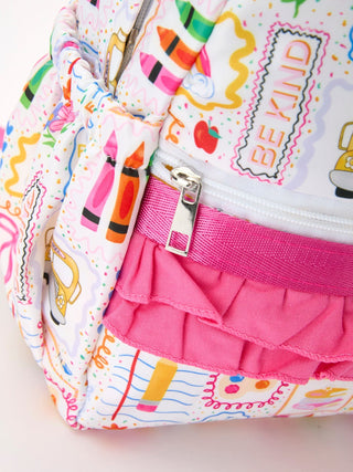 Back to School Print Girls Backpack Ruffle Bag Rylee Faith Designs