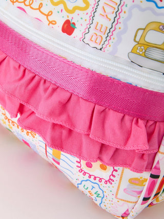 Back to School Print Girls Backpack Ruffle Bag Rylee Faith Designs
