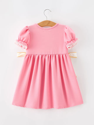 Back To School Embroidery Girls Dress Bow Ruffle Puff Sleeve Rylee Faith Designs