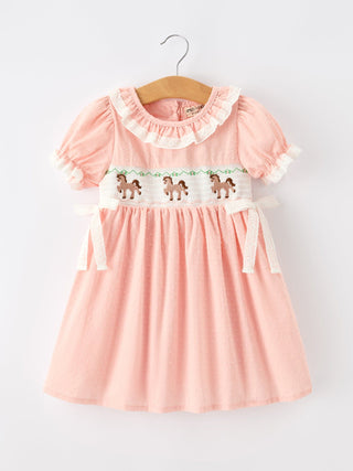 Western Horse Embroidery Girls Lace Petals Collar Puff Sleeve Dress Dress Rylee Faith Designs Size: 2
