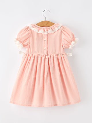 Western Horse Embroidery Girls Lace Petals Collar Puff Sleeve Dress Dress Rylee Faith Designs Size: 2