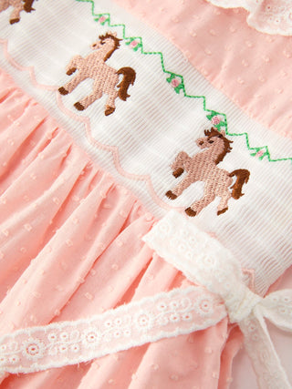 Western Horse Embroidery Girls Lace Petals Collar Puff Sleeve Dress Dress Rylee Faith Designs Size: 2