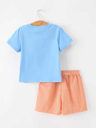 Summer Whale Embroidery Boys T-Shirt & Plaid Shorts Outfit Set Outfit Rylee Faith Designs Size: 2