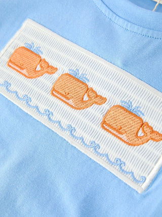 Summer Whale Embroidery Boys T-Shirt & Plaid Shorts Outfit Set Outfit Rylee Faith Designs Size: 2