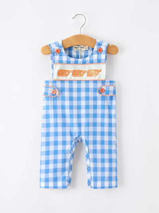Summer Plaid Whale Embroidery Boys Sleeveless Jonjon Romper Rylee Faith Designs Size: 3M