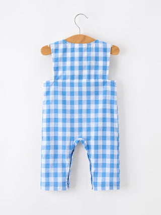 Summer Plaid Whale Embroidery Boys Sleeveless Jonjon Romper Rylee Faith Designs Size: 3M