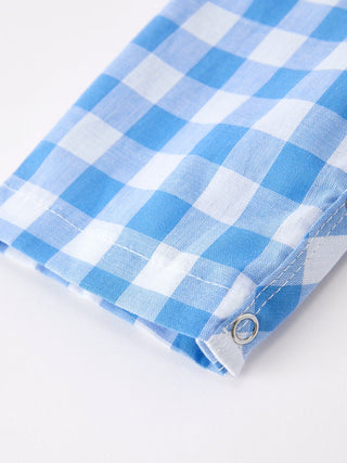 Summer Plaid Whale Embroidery Boys Sleeveless Jonjon Romper Rylee Faith Designs Size: 3M