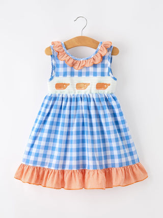 Summer Whale Embroidery Girls Plaid Ruffle Collar Dress Dress Rylee Faith Designs Size: 2