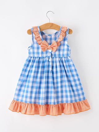 Summer Whale Embroidery Girls Plaid Ruffle Collar Dress Dress Rylee Faith Designs Size: 2