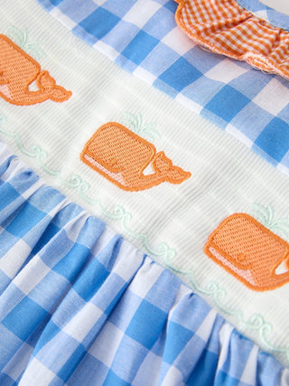Summer Whale Embroidery Girls Plaid Ruffle Collar Dress Dress Rylee Faith Designs Size: 2