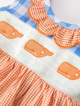 Summer Whale Embroidery Girls Plaid Ruffle Collar Romper Romper Rylee Faith Designs Size: 3M
