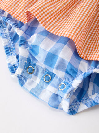 Summer Whale Embroidery Girls Plaid Ruffle Collar Romper Romper Rylee Faith Designs Size: 3M